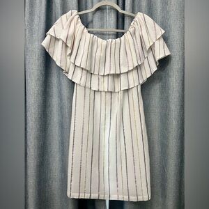 Charles Henry Metallic Stripe Off the Shoulder Popover Dress